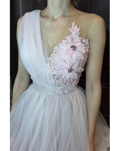 ROCHIE ROZ BABY DOLL PENTRU CUNUNIE CIVILA DIN TULL SI DANTELA