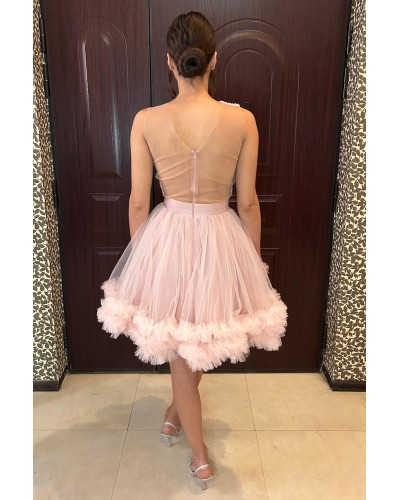 ROCHIE ROZ BABY DOLL PENTRU CUNUNIE CIVILA DIN TULL SI DANTELA