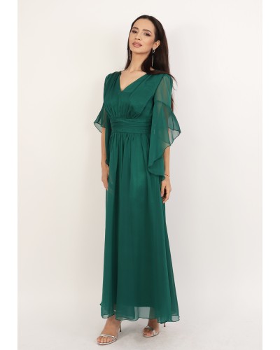 ROCHIE ELEGANTA DIN VOAL VERDE SI MANECI  ASIMETRICE