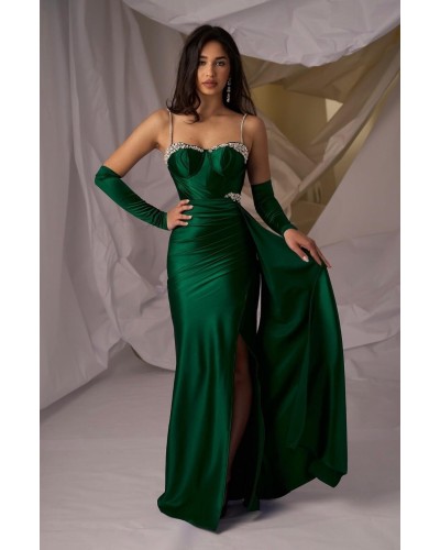 ROCHIE LUNGA DE OCAZIE VERDE SMARALD DIN SATIN