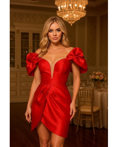 ROCHIE SCURTA ROSIE CU CORSET SI MANECI SUPRADIMENSIONATE