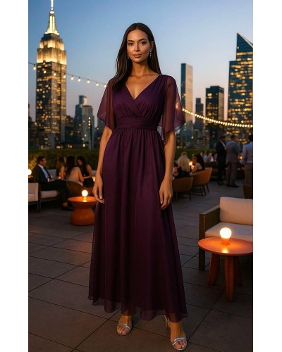 ROCHIE ELEGANTA DIN VOAL MOV SI MANECI  ASIMETRICE