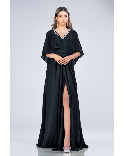 ROCHIE ELEGANTA LUNGA NEAGRA DE OCAZIE DIN VOAL