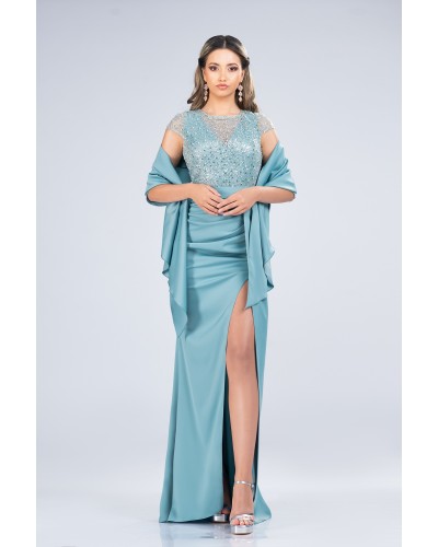 ROCHIE LUNGA DE SEARA BLEU CU SAL ELEGANT
