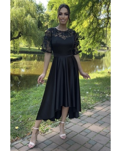 ROCHIE ASIMETRICA NEAGRA DIN DANTELA SI TAFTA SATINA