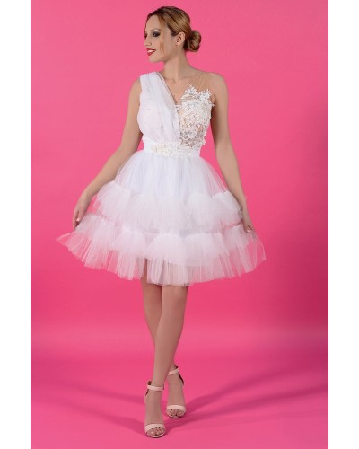 ROCHIE ELEGANTA SCURTA PENTRU CUNUNIE  TIP BABY DOLL ALBA IN CLOS