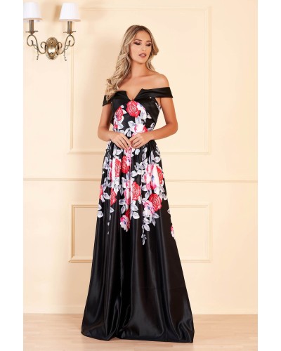 ROCHIE NEAGRA CU DECOLETU ADANC SI IMPRIMEU FLORAL