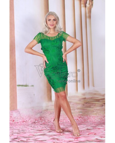 ROCHIE VERDE DIN DANTELA CU FLORI APLICATE