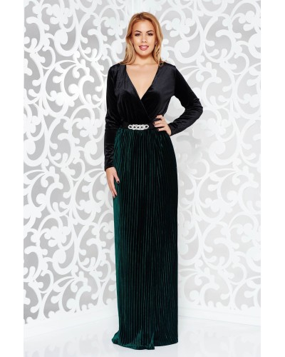 ROCHIE LUNGA DIN CATIFEA VERDE PLISATA