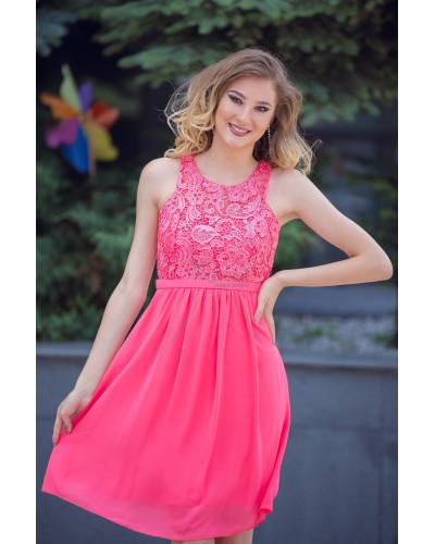 ROCHIE DE OCAZIE CORAI CU BRODERIE SI VOAL