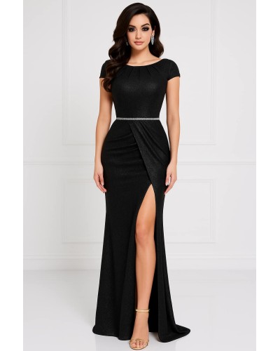 rochie lunga neagra de ocazie, rochii de nasa, rochii majorat, rochie nunta, rochie bal, rochie petrecere