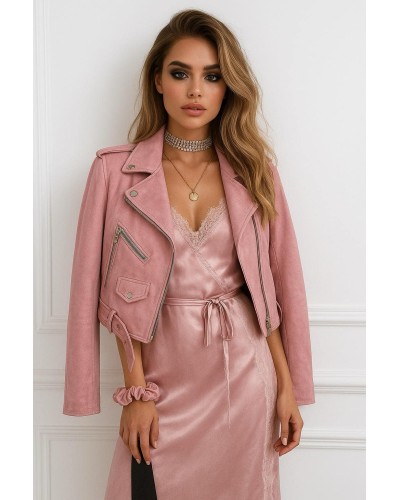 JACHETA PIELE INTOARSA ROZ