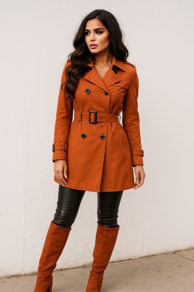 trench toamna cu nasturi, trench elegant, trench portocaliu