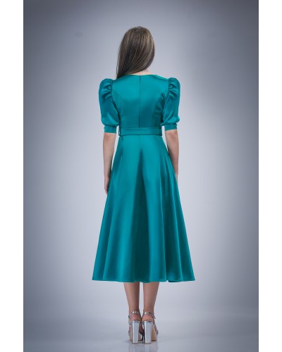 rochie de ocazie midi, rochie de zi botez, rochie de soacra, rochie nasa turqoise, rochie midi eleganta