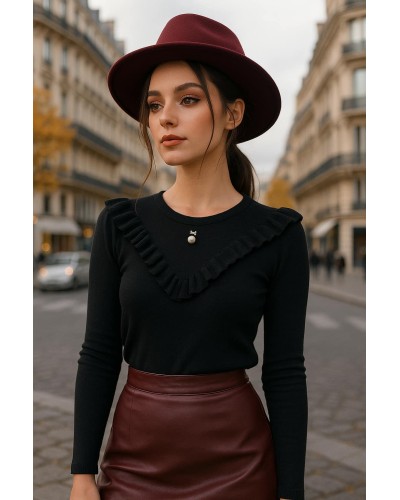 PULOVER DAMA NEGRU CU BROSA