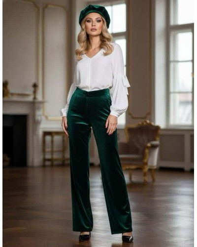 pantaloni din catifea verzi, pantaloni eleganti dama, pantaloni verzi de iarna