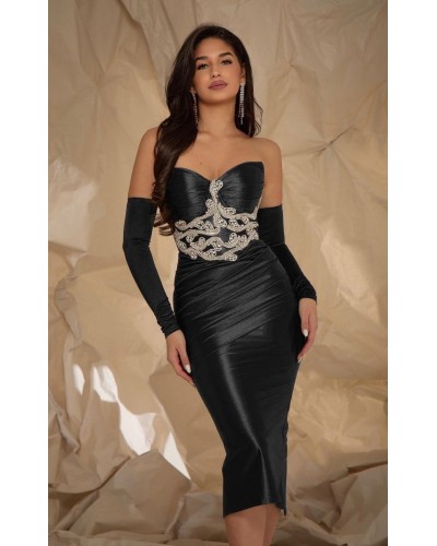 ROCHIE NEAGRA DE OCAZIE TREI SFERTURI CU PIETRE APLICATE SI MANUSI