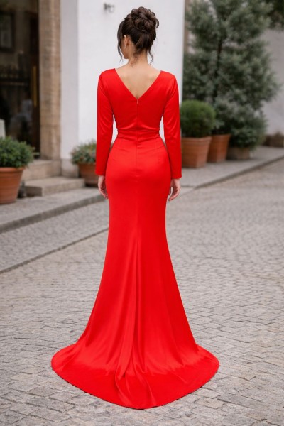 rochie rosie de ocazie lunga stil sirena pentru nasa, soacra, rochii de seara, rochii lungi, rochie rosie