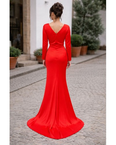 rochie rosie de ocazie lunga stil sirena pentru nasa, soacra, rochii de seara, rochii lungi, rochie rosie