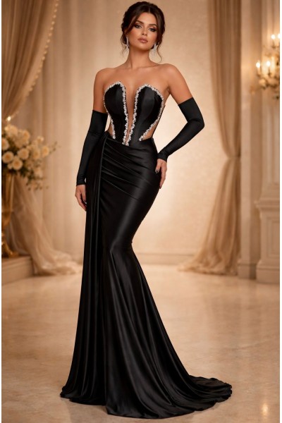 ROCHIE DE SEARA LUNGA NEAGRA, ROCHIE ELEGANTA NEAGRA DIN SATIN, ROCHIE LUNGA DE BAL/BANCHET MAJORAT, ROCHIE DE NASA