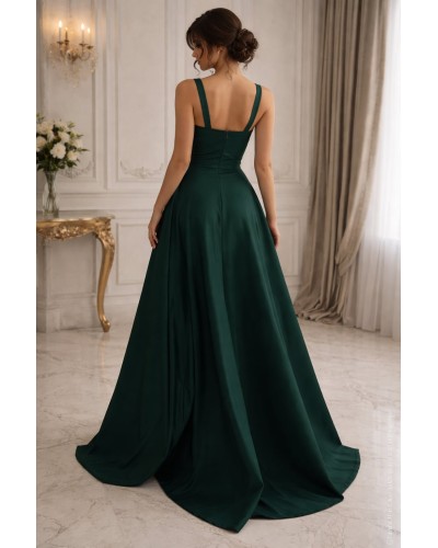 ROCHIE LUNGA DE SEARA VERDE DIN SATIN CRAPATA PE PICIOR, rochii de nasa , rochii banchet , rochie bal verde lunga, rochie ocazie