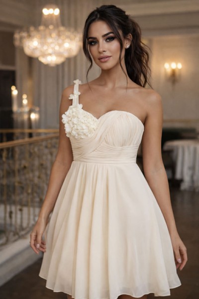 ROCHIE CUNUNIE CIVILA, ROCHIE SCURTA CREM CU FLORI LA BUST , ROCHIE SCURTA IVOIRE , ROCHIE ALBA ELEGANTA