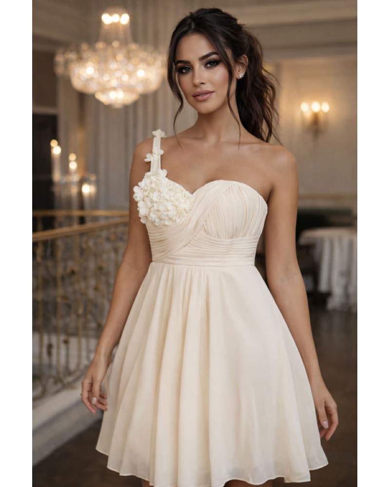 ROCHIE CUNUNIE CIVILA, ROCHIE SCURTA CREM CU FLORI LA BUST , ROCHIE SCURTA IVOIRE , ROCHIE ALBA ELEGANTA