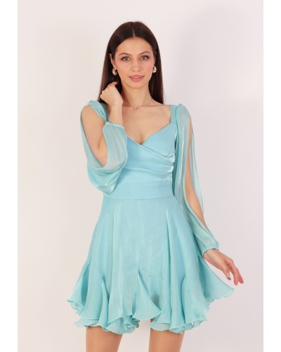 ROCHIE SCURTA TURQOISE DIN ORGANZA PE CORSET
