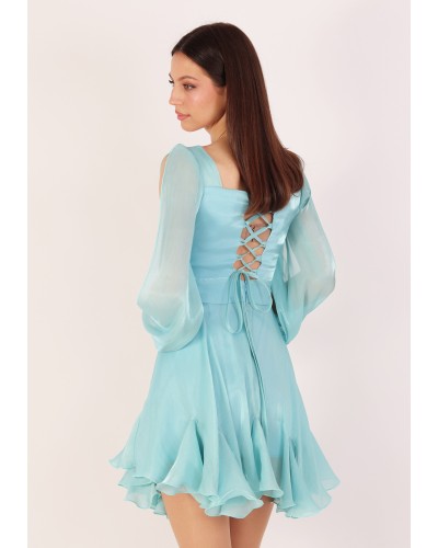 ROCHIE SCURTA TURQOISE DIN ORGANZA PE CORSET