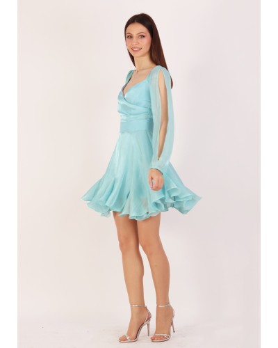 ROCHIE SCURTA TURQOISE DIN ORGANZA PE CORSET