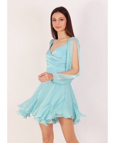ROCHIE SCURTA TURQOISE DIN ORGANZA PE CORSET