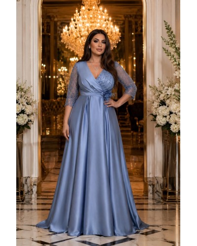ROCHIE BLEU ELEGANTA MARIMI MARI, ROCHIE DE SOACRA LUNGA ELEGANTA, ROCHIE PLUS SIZE CU MANECI SI DANTELA, ROCHIE DE LUX NASA