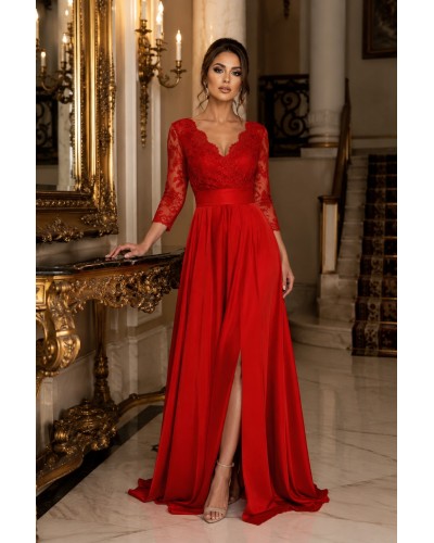 ROCHIE DE OCAZIE LUNGA ROSIE DIN TAFTA SI DANTELA IN CLOS