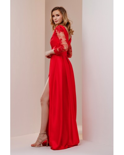 ROCHIE DE OCAZIE LUNGA ROSIE DIN TAFTA SI DANTELA IN CLOS