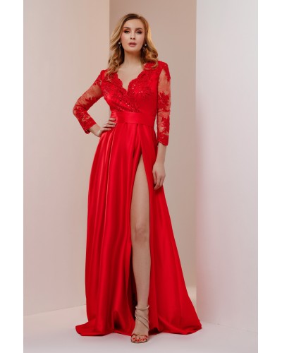 ROCHIE DE OCAZIE LUNGA ROSIE DIN TAFTA SI DANTELA IN CLOS