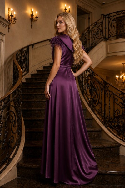rochie de seara din tafta satinata, rochie de soacra , rochie de nasa lunga mov, rochie eleganta de seara