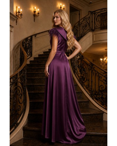 rochie de seara din tafta satinata, rochie de soacra , rochie de nasa lunga mov, rochie eleganta de seara