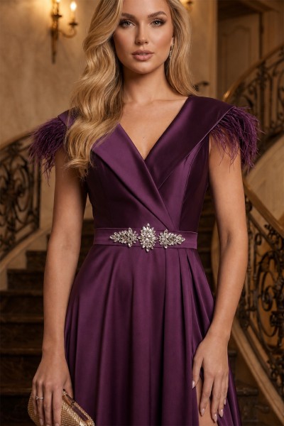 rochie de seara din tafta satinata, rochie de soacra , rochie de nasa lunga mov, rochie eleganta de seara