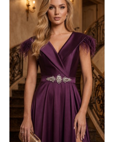 rochie de seara din tafta satinata, rochie de soacra , rochie de nasa lunga mov, rochie eleganta de seara