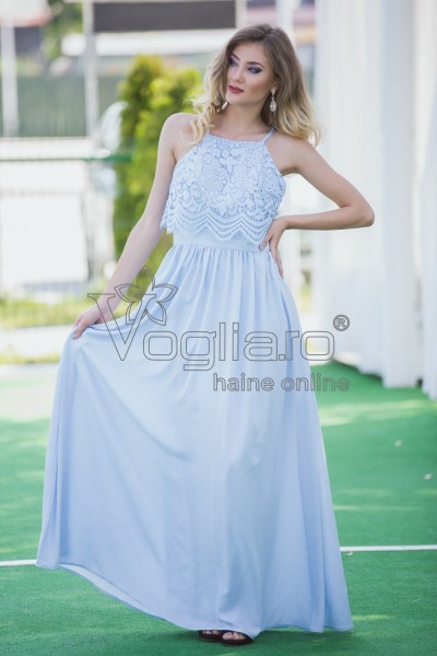 ROCHIE LUNGA VOAL SI BRODERIE BLEU CIEL - VOGLIA