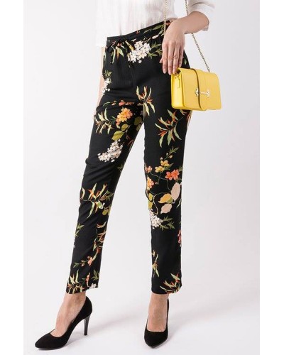 PANTALONI LEJERI NEGRI CU IMPRIMEU FLORAL COLORAT
