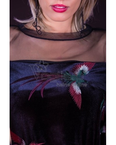 TINUTA DE SEARA SCURTA DIN CATIFEA CU TULL LA MANECI