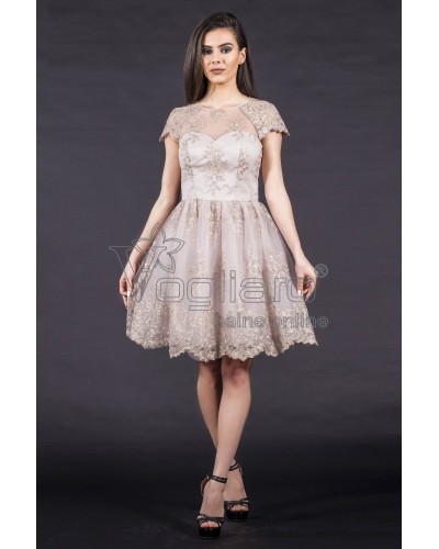 ROCHIE TREI SFERTURI ROSE CU BRODERIE