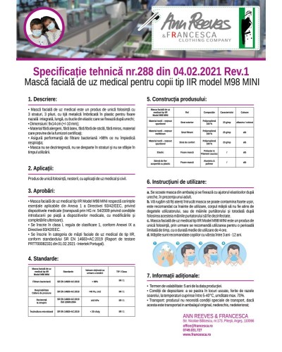 SET 10 MASTI MEDICALE PENTRU COPII CU PRINT DINO2 - TIP IIR ANN REEVES & FRANCESCA