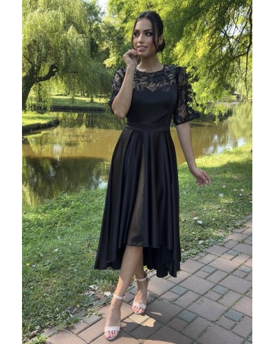 ROCHIE ASIMETRICA NEAGRA DIN DANTELA SI TAFTA SATINA