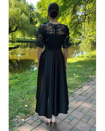 ROCHIE ASIMETRICA NEAGRA DIN DANTELA SI TAFTA SATINA