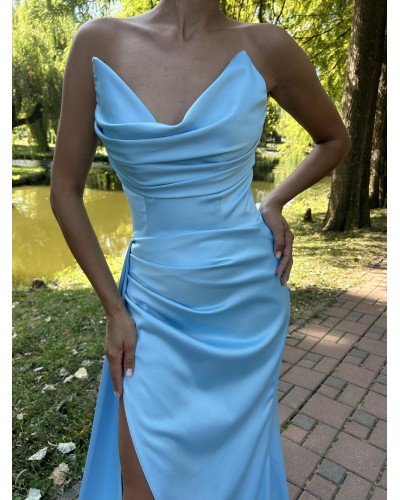 ROCHIE LUNGA DE OCAZIE BABY BLUE TIP SIRENA CRAPATA PE PICIOR